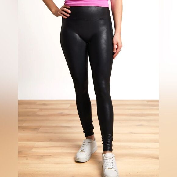Spanx faux leather leggings black small petite rocker edgy grunge - Picture 1 of 7